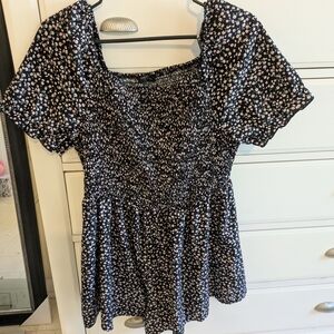SHEIN Black Floral Smocked Babydoll Tunic